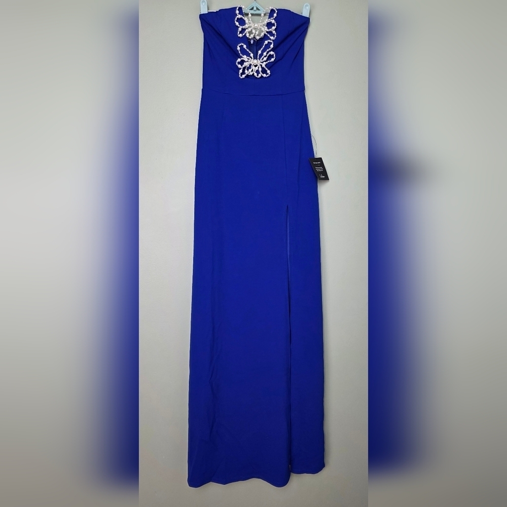 Lulus Striking Aura Royal Blue Pearl Strapless Mermaid Maxi Dress, Size XS - Picture 8 of 11